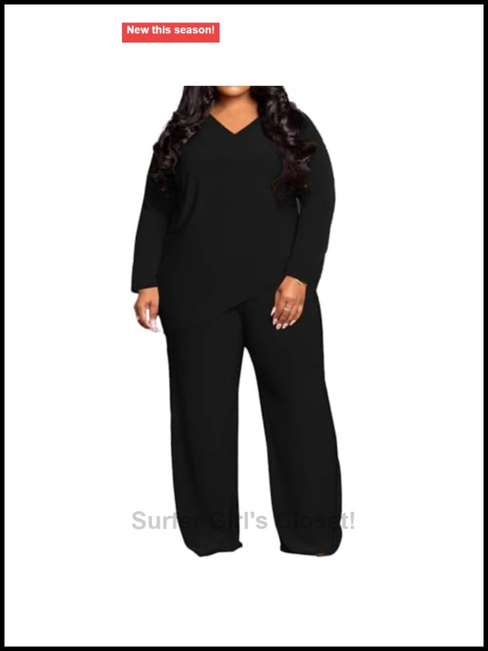 Women's Plus Size 2 Piece Lounge Set V-Neck Top Wide Leg Pants